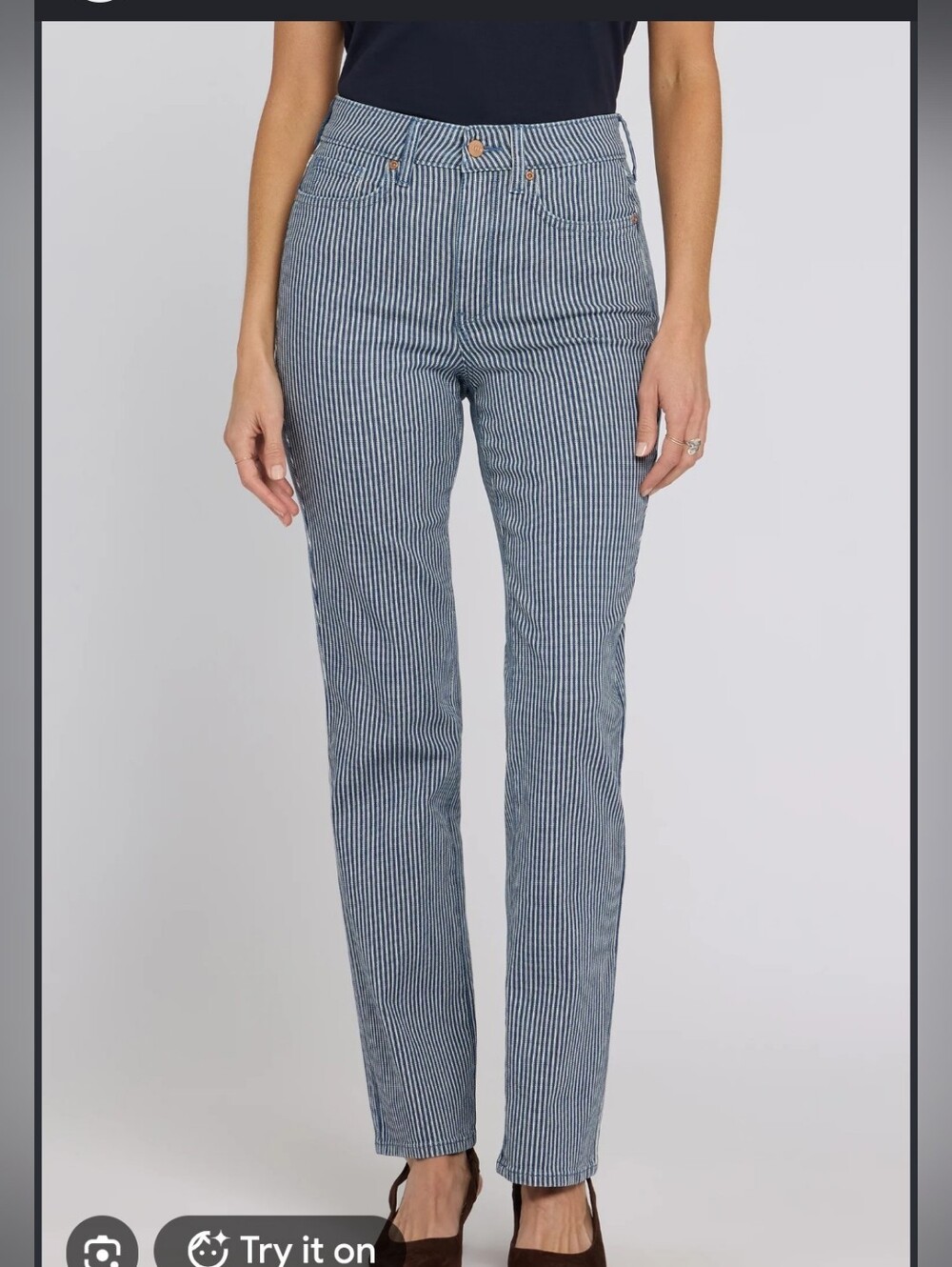 NYDJ Navy and White Pinstripe Straight Leg Jeans Women's Size 4